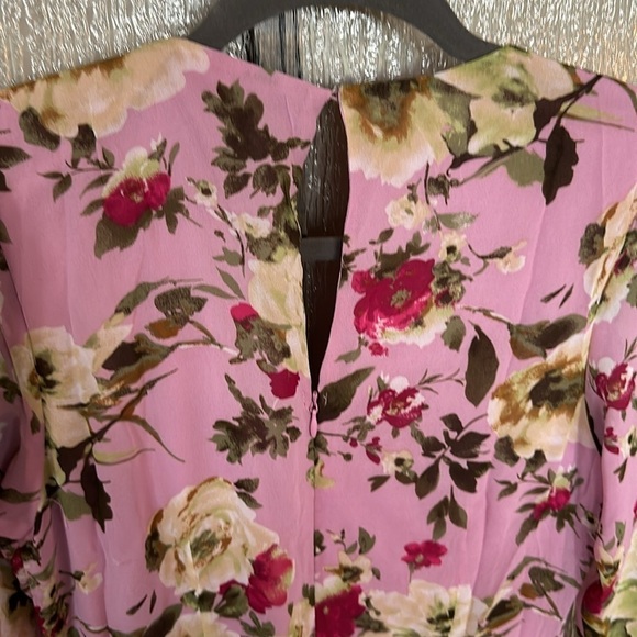 LUSH Mauve Floral Ruffle Hem Rouched Surplice Bodice Long Sleeve Mini Dress Sm - Picture 9 of 9